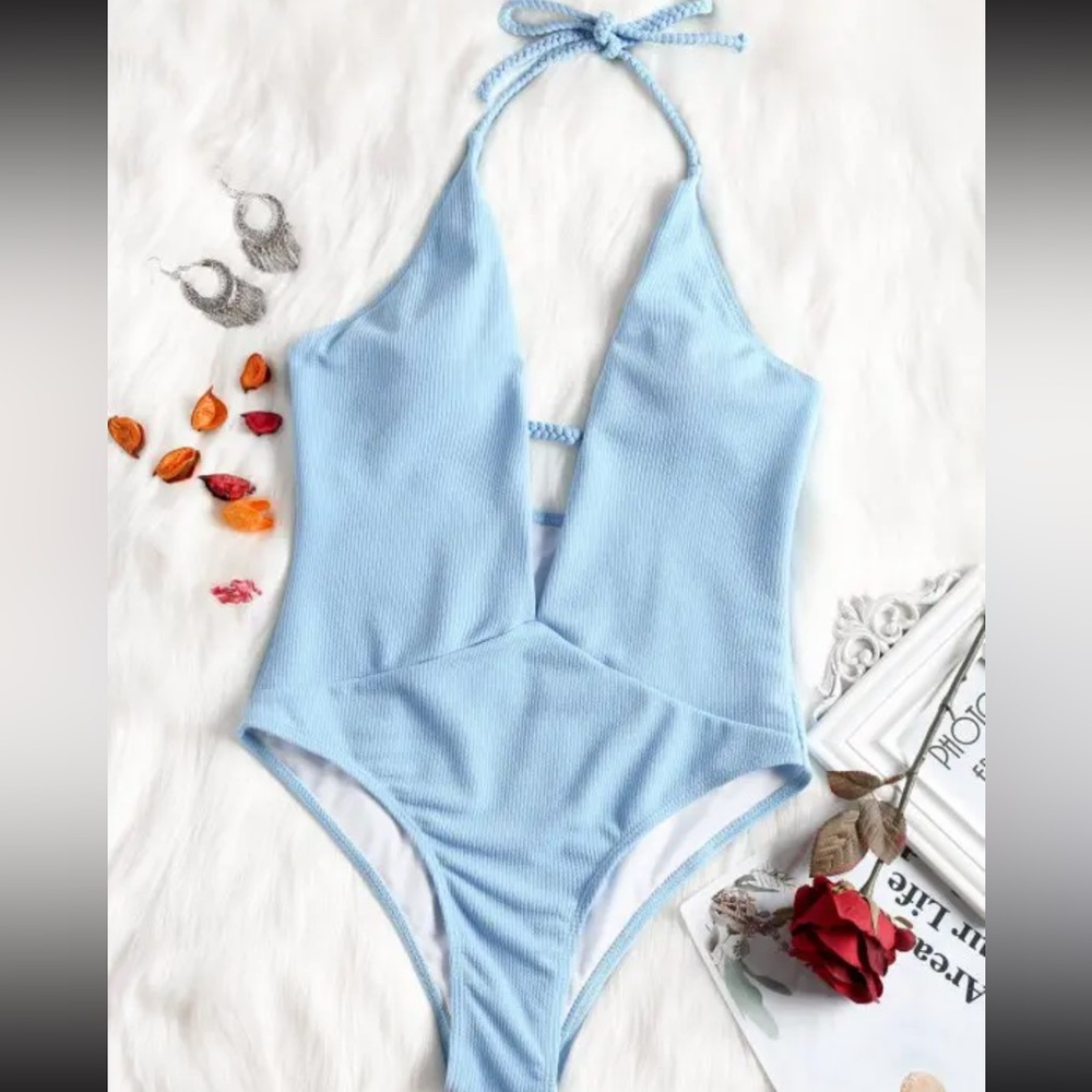 Zaful Light Blue One Piece Swimsuit